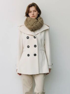 Thread & Supply White Double-Breasted Peacoat W/ Dark Buttons & Hgh Coat